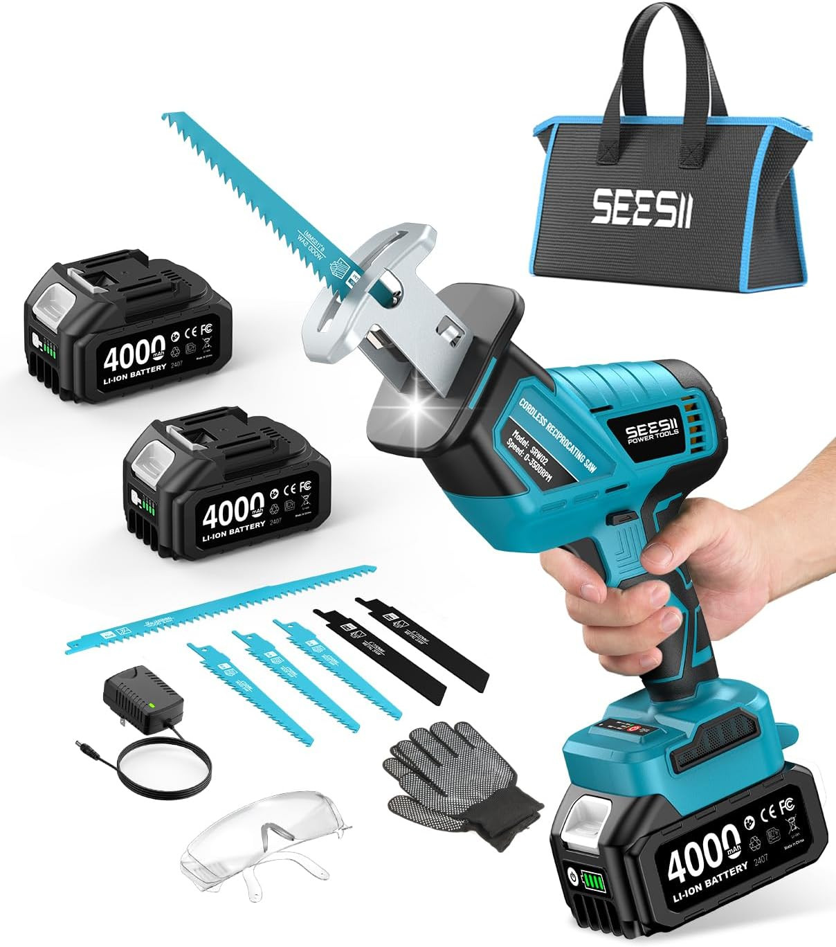Reciprocating Saw Cordless, Variable Speed 3500 RPM Brushless Motor with 6 Saw B