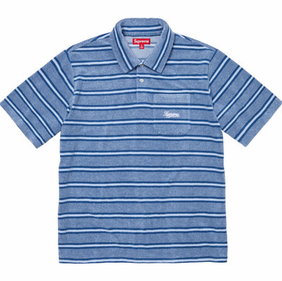 Supreme SS24 Stripe Terry S/S Polo Shirt Royal Blue size L Large 