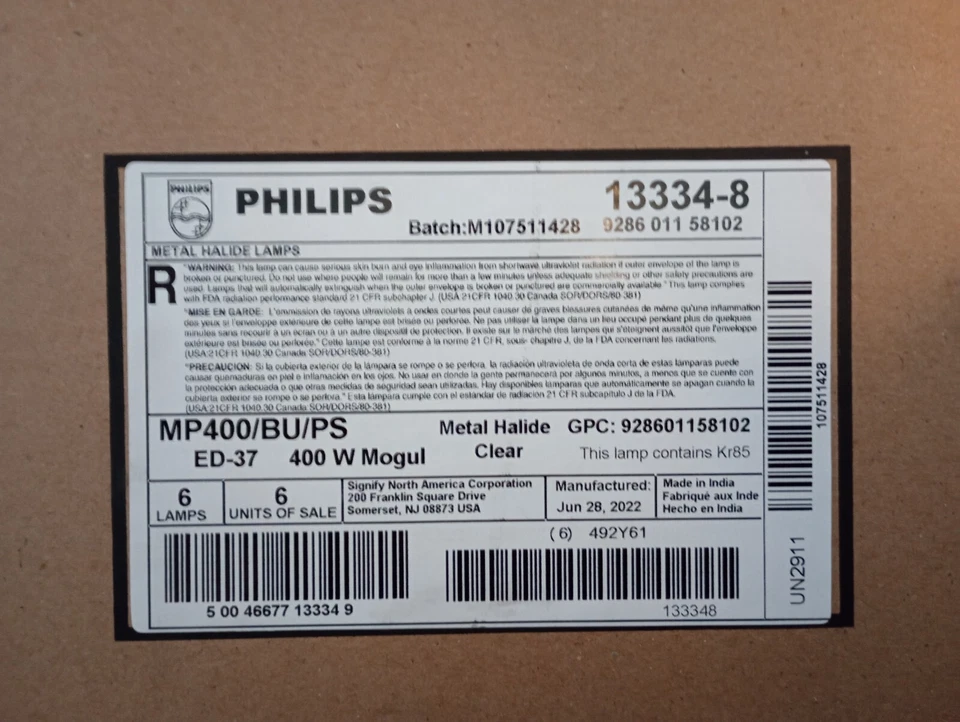 (5) Philips  400 Watt ED37 Pulse Start Metal Halide (13334) Lot - Image 4 of 4