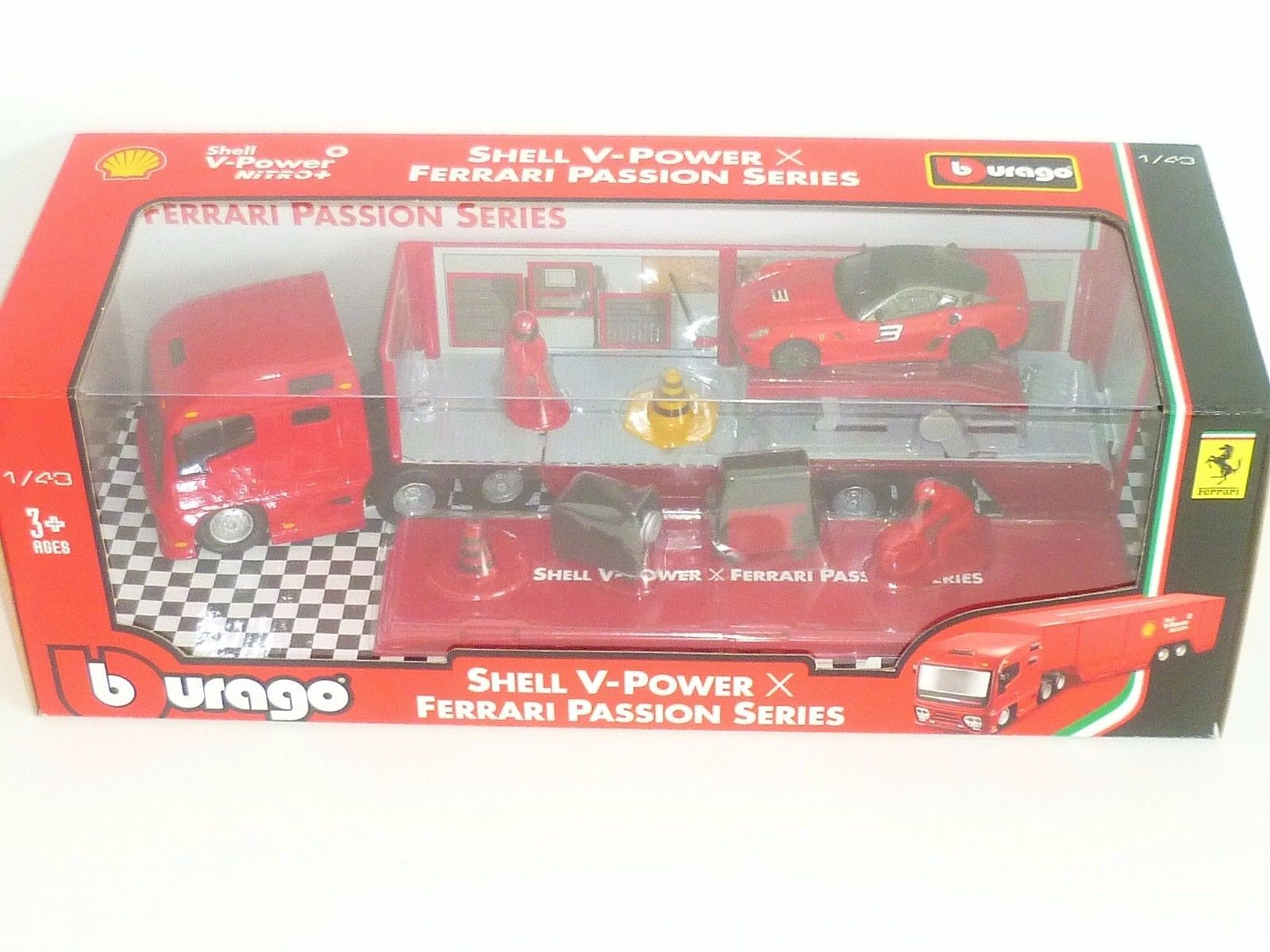Limited Burago Shell V Power Passion Series - Hauler + Ferrari 599XX Model Car Limited Burago Shell V Power Passion Series - Hauler + Ferrari 599XX Model Car