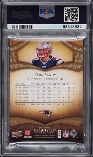 Upper Deck Exquisite Collection 2009 #8 Tom Brady /80 PSA 7 Patriots - Foto 2 di 2