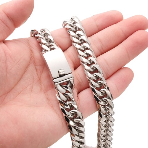 13mm 24" Heavy Polished Silver Stainless Steel Curb Chain Necklace for