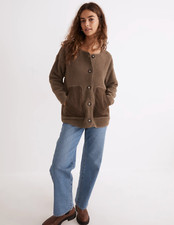 Bnwt Madewell Fleece Cardigan Jacket Button Resourced Shacket Cargo Green Medium