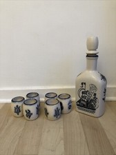 Early 1970's Russian ceramic vodka/ whisky liqueur shot glasses and decanter