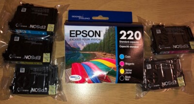 Genuine Epson 220 Ink Cartridges - Black/Cyan/2-Magenta/Yellow, 5 Pack New Open