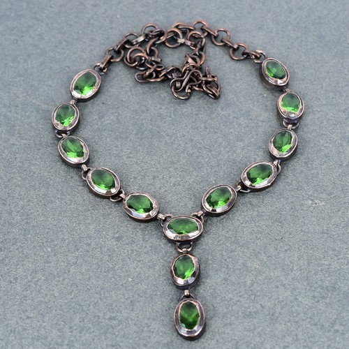 Womens day Deal Copper Oval Natural Green Amethyst Chain Electroformed Necklace - Picture 3 of 6