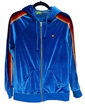 Aviator Nation Velvet Velour Vintage Blue Rainbow Stripes Set Size Medium
