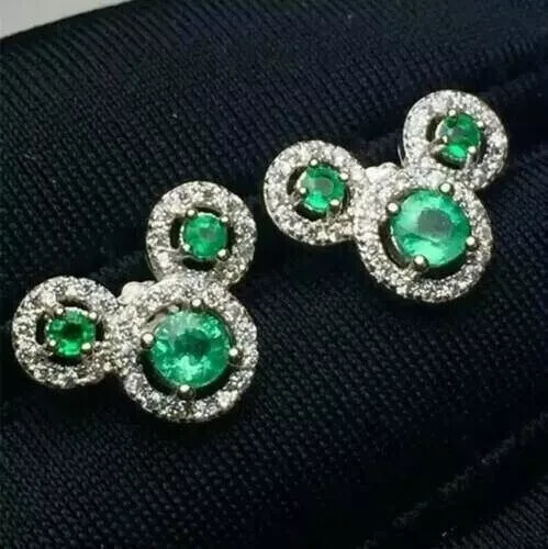 3Ct Round Lab Created Emerald Mickey Mouse Women Earrings 14K White Gold Plated