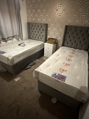 Ottomane Bett Diwan Stauraum Plüsch Samt + Paneel Bett 54'' Kopfteil - Grau