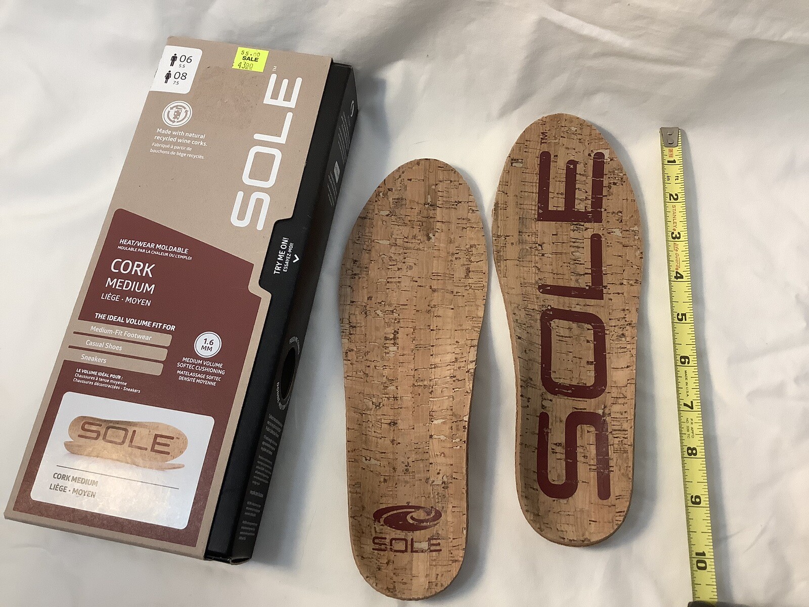 SOLE CORK Medium 1.6 mm Shoe Insoles  Men's Size 5.5 /Women's Size 7.5