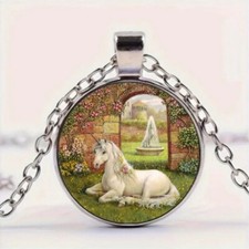 Creative Trendy Cute Cartoon Unicorn Round Pendant Necklace
