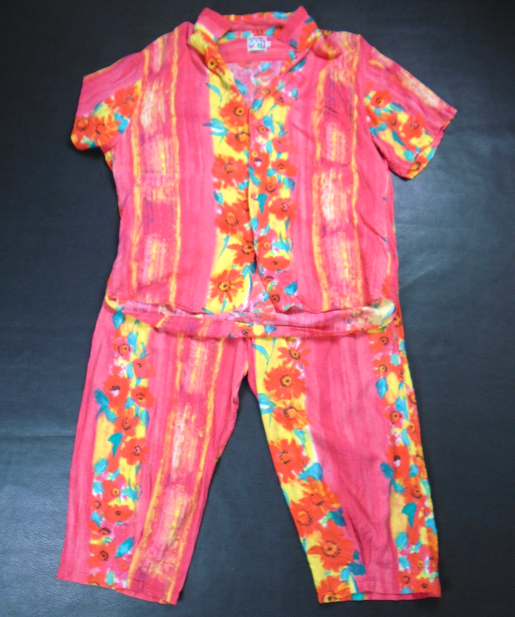 Jams World Large Fire Daisy Button Up Pants Set Hula Moon Hawaii  