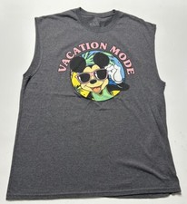 Disney Parks Mickey Mouse Vacation Mode Grey Muscle Tank Top CutOff Adult Xlarge