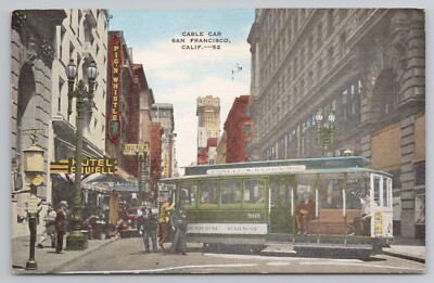 Cable Car in San Francisco California on Powell and Mason Street c1940s Postcard