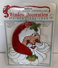 SANTA CLAUS stained glass CHRISTMAS SUNCATCHER window ornament 10 Tall Read