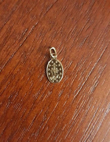 14K SOLID YELLOW GOLD TINY MIRACULOUS MEDAL BLESSED MARY CHARM PENDANT ...