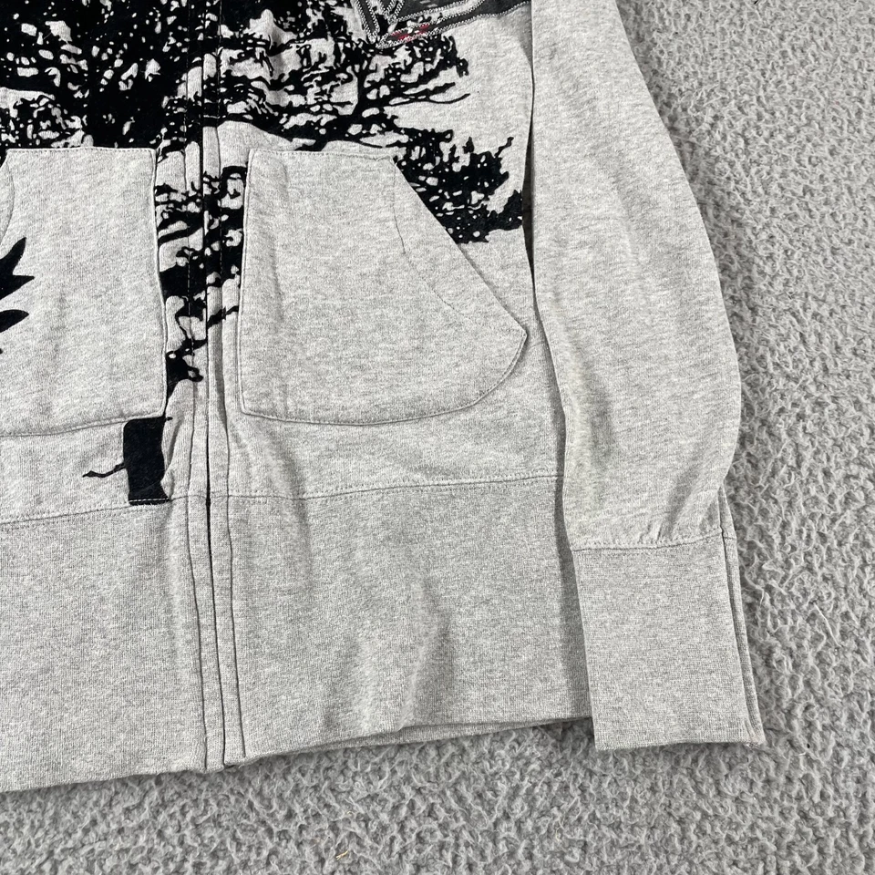 Sudadera con capucha vintage Y2K Roxy cremallera completa para mujer talla pequeña gris a cuadros corazón naturaleza cremallera Foto 4 de 4