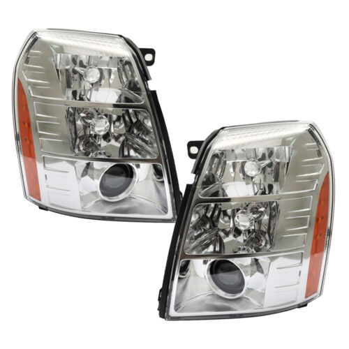 Headlights Left+Right HID/Xenon Fit For Cadillac Escalade 2007-2014 Chrome Clear - Picture 5 of 12