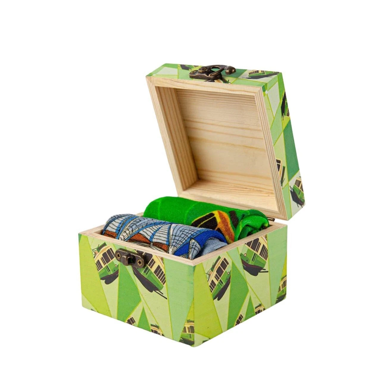 RedFoxSox Aussie Odyssey Reusable Timber Gift Box. Bamboo Print Socks.