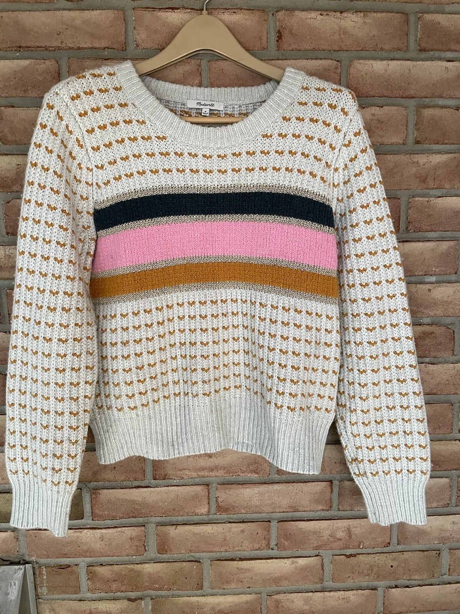 Madewell Wool Alpaca Blend Sweater Size Medium Striped Chunky Knit Pullover