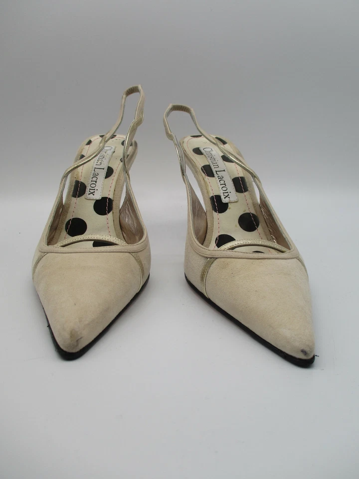 Zapatos de salón CHRISTIAN LACROIX de gamuza con hueso y puntera puntiaguda tacón delgado talla 39 Foto 4 de 4