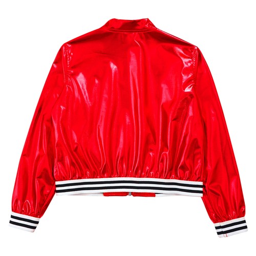 Kids Girls Long Sleeve Outerwear Zipper Closure Striped Edge Bronzing Jacket - Picture 100 of 122