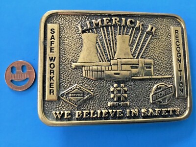 BECHTEL LIMERICK II, We Believe in Safety Solid Brass Belt Buckle BTS 1983 BECHTEL LIMERICK II, We Believe in Safety Solid Brass Belt  main image 3