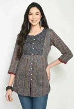 Indian Women Multicolor Pure Cotton Floral Printed Kurta Kurti Top Tunic Dress