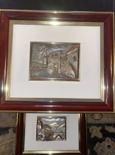 Vintage Italian 925 Sterling Silver Building Embossed Framed Picture, Signed.