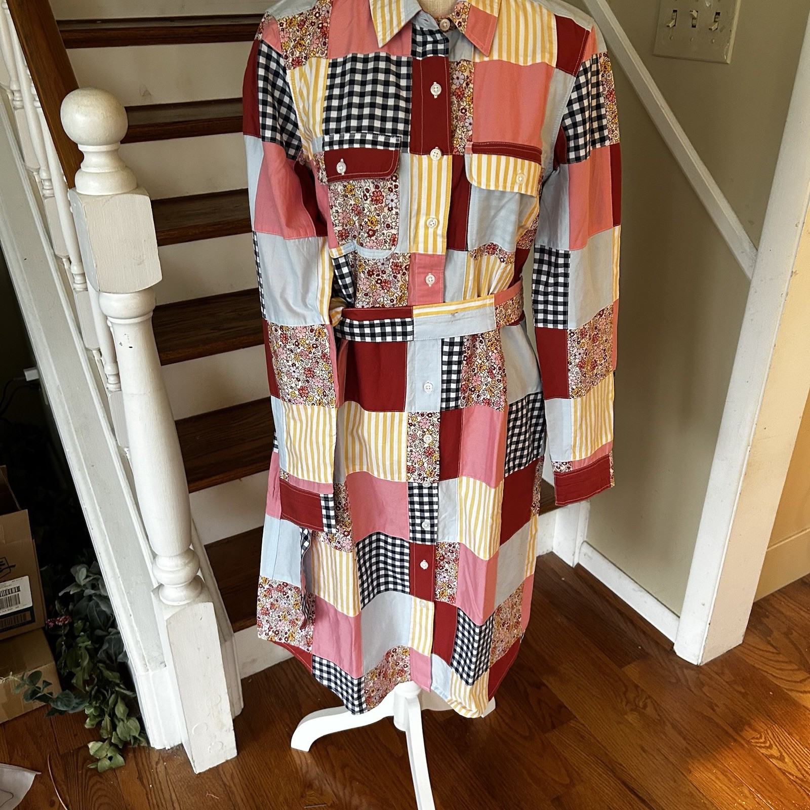 Lands End 100% Cotton Patchwork Button Front Long… - image 13