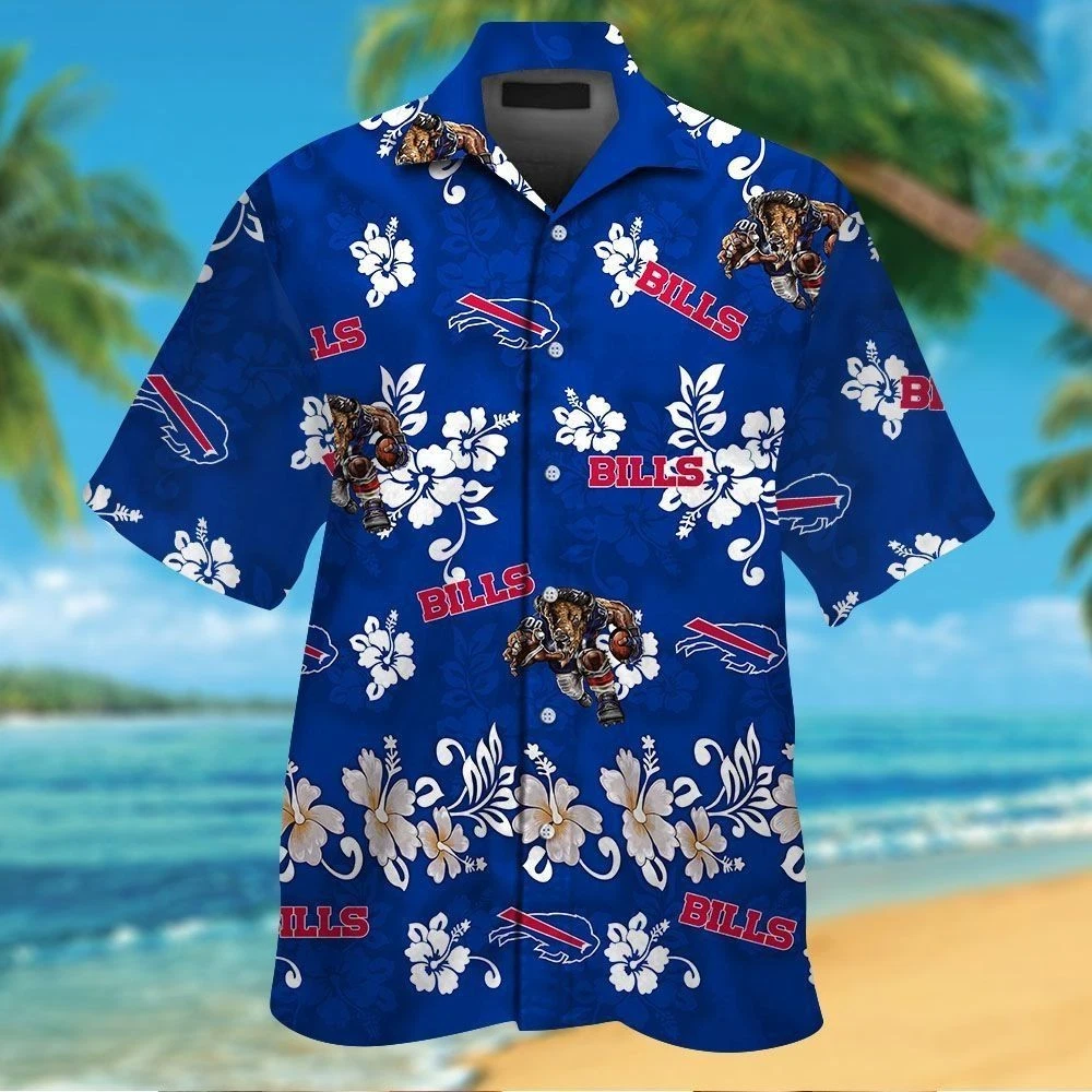 Tropical Buffalo Bills Short Sleeve Button Up Hawaiian Shirt Sleek
