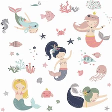 RoomMates RMK4394SCS Sweet Pastel Mermaids Peel and Stick Wall Decals