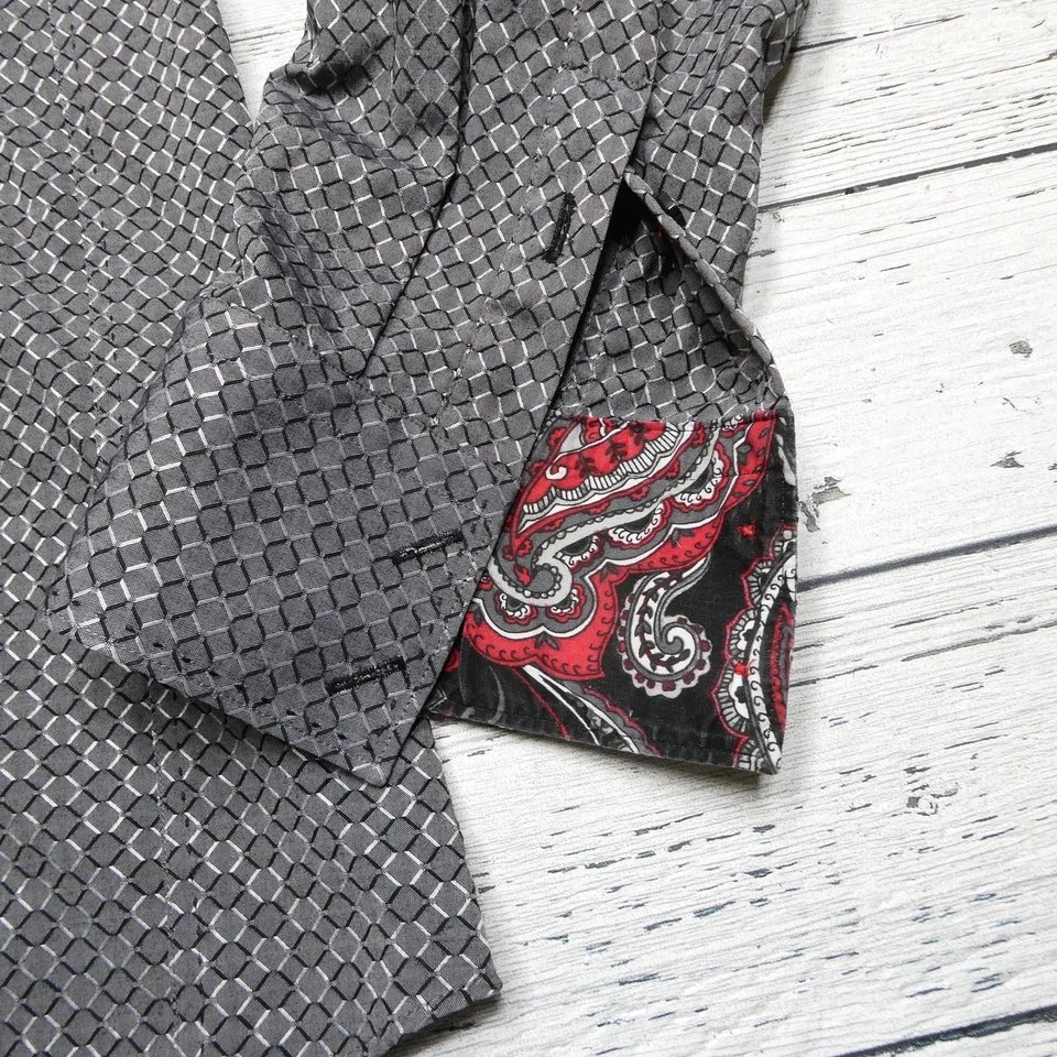 BERTIGO Shirt Mens Small Gray Black Red Geometric Paisley Contrast Dress Cotton - Image 3 of 4
