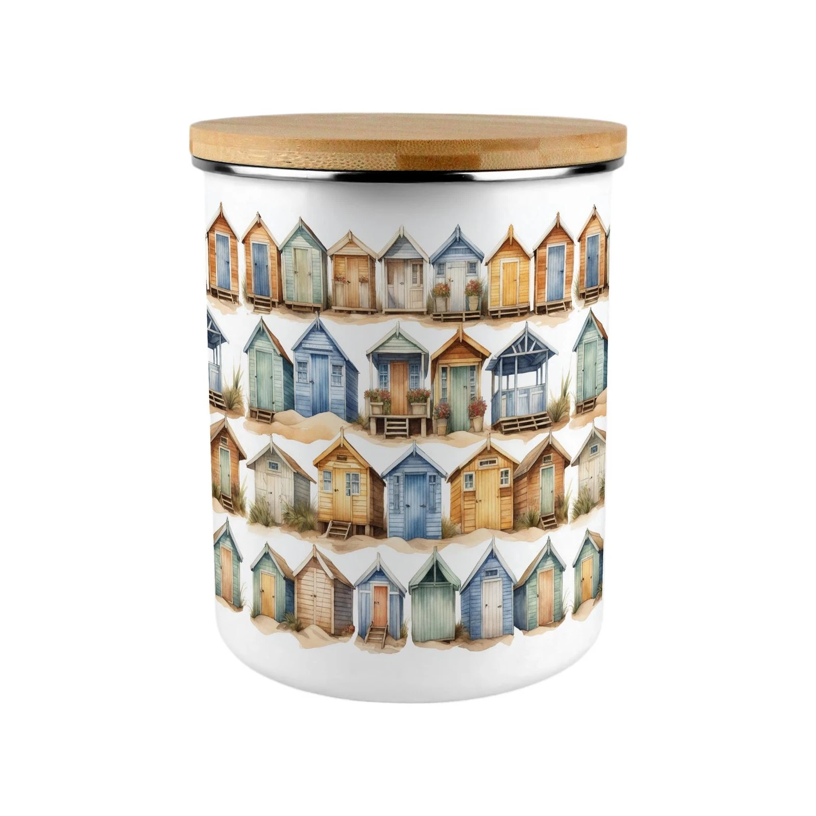Extra Large Enamel Canister - Coastal Beach Huts Kitchen Storage Gift
Opens in a new window or tab
