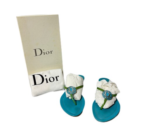 Vintage Dior Vegas Plate Türkis Flip-Flops Gr. 36,5 mit Staubbeutel & Box