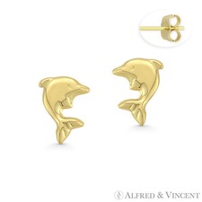 Dolphin Stamped Children's Stud Earrings Baby / Infant Studs in 14k Yellow Gold
