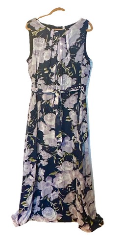 NY Collection Women’s 2X Georgette Blue Floral Sheer Lined Maxi Dress NWT