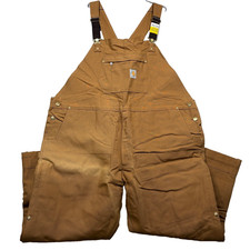 Carhartt Firm Duck Insulated Bib Overalls Mens 4XL Short Double Knee 104393 BRN