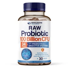 Wholesome Wellness Organic Raw Probiotics 100 Billion CFU Dr Formulated for W...