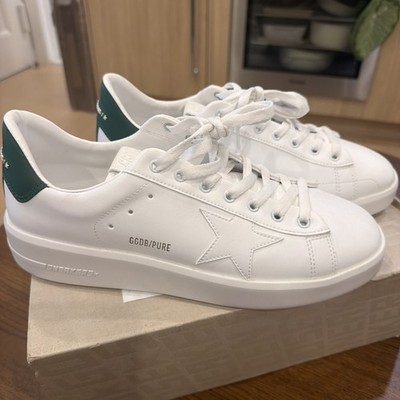 Golden Goose Pure New Men s Low Top Leather Sneakers White/Green New w/ Box