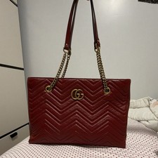 Gucci Red Matelasse Quilted Shoulder Bag Gold Chain Strap GG Logo