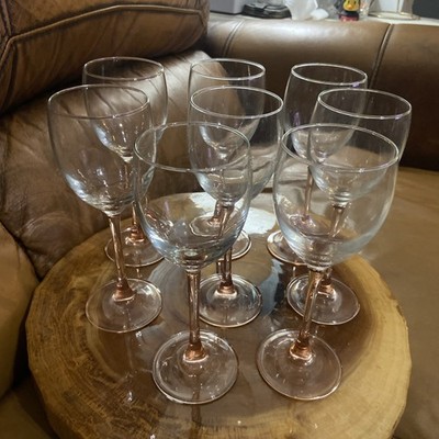 Set Of 8 Vintage Aracoroc Crystal Wine Glasses With Pink Stem No chips EUC 7.75''