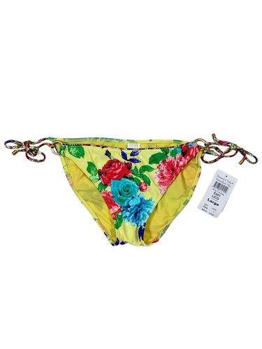 Swim Systems Yellow Floral Side Tie Bikini Bottom Large Tropical Beach Swim NWT