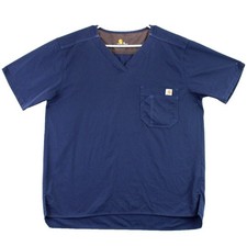Carhartt Men Navy Blue V-Neck Short Sleeve Scrub Top Work Shirt Size Medium