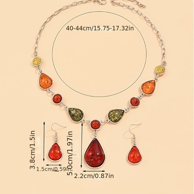 Women's Fashion Simple Inlaid Glass Accessories Water Drop Necklace Earrings Set
