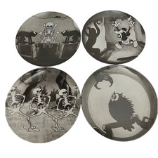 Disney Silly Symphony The Skeleton Dance Porcelain Plate Set 4pk Black Gray