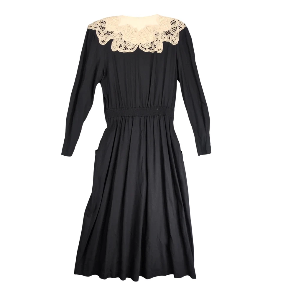 Vtg 90s Plaza South Ivory Lace Black Pleated Midi Dress Sz 6 Dark Academia Goth - Image 2 of 4