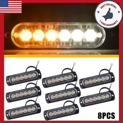 8* Amber LED White Car Truck Beacon Warning Hazard Flash Strobe Light Waterproof