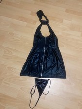 SEXY DESSOUS LACK-KLEID NECKHOLDER Minikleid Gr:S + String