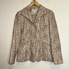 Vintage Talbots Women  s 6P Tweed Textured Blazer Jacket Beige Silk Blend Mature